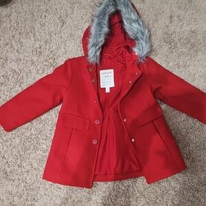 Cat & Jack Vibrant Red Pea Coat with Faux Fur Trim
